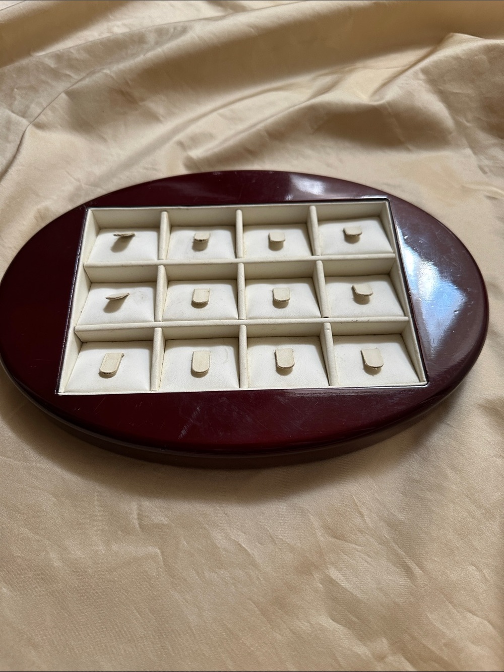 Oval Burgundy and Cream Jewelry Display Tray - Picture 2 of 4
